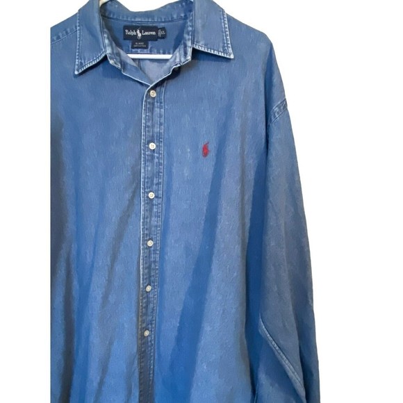 RALPH Lauren Shirt Blaire Cotton Men’s Denim Shirt Size XL Blue Long Sleeve - Picture 2 of 8